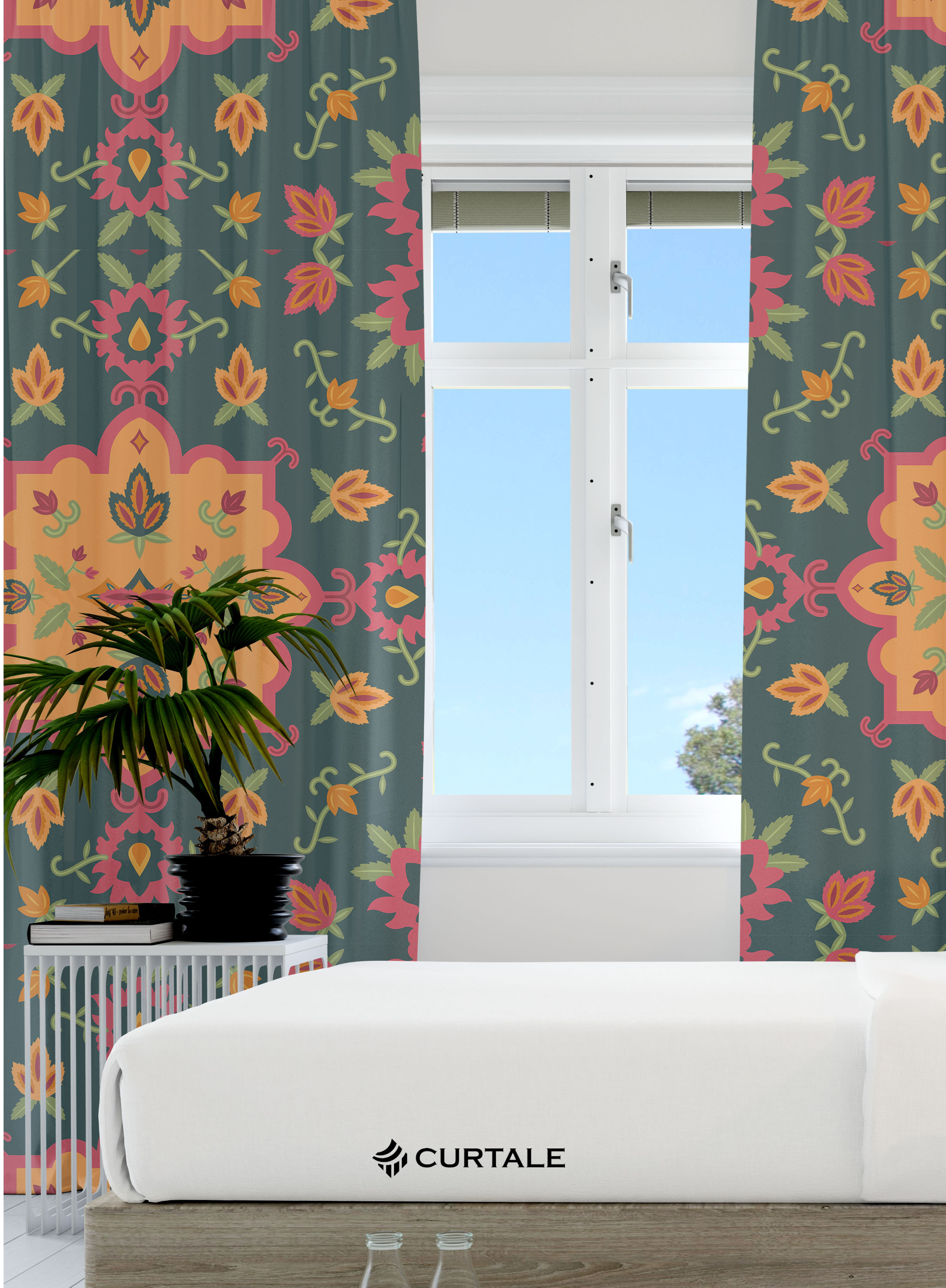 Green Mandala Pattern Darkening Blackout Curtains - 1 Piece, Cotton