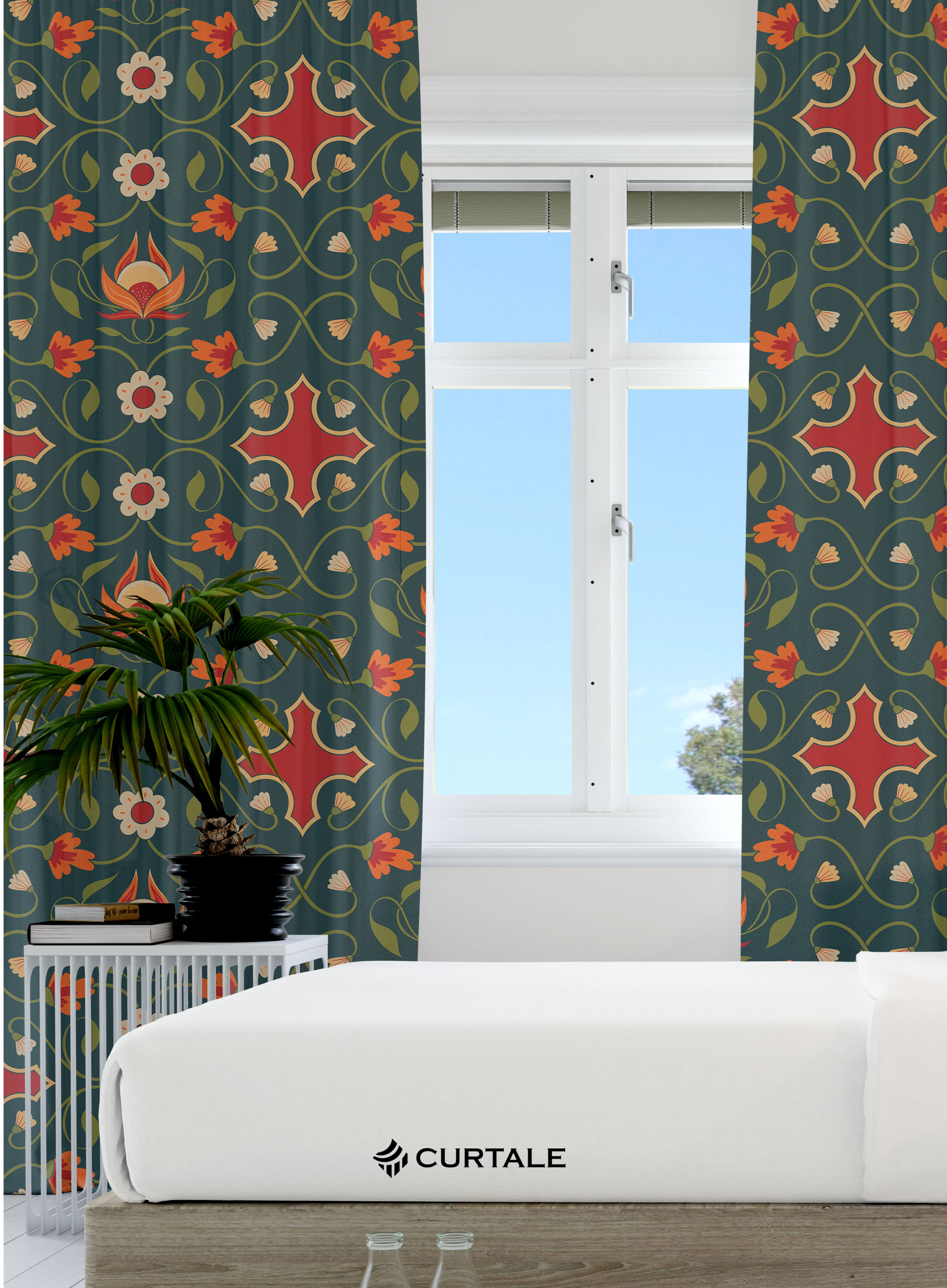 Green Floral Pattern Darkening Blackout Curtains - 1 Piece, Cotton