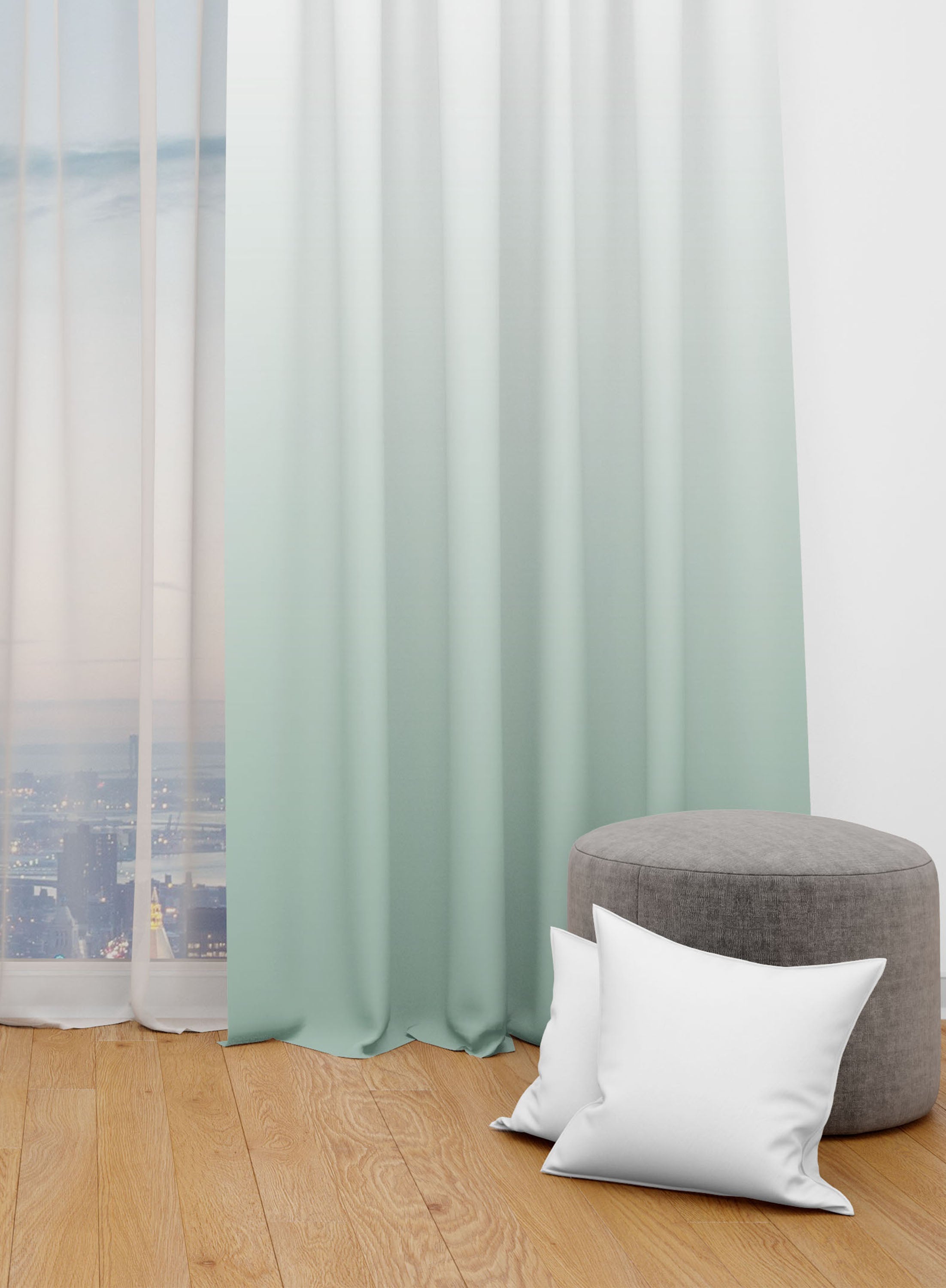 White and Green Room Darkening Blackout Curtains - Set of 2, Polyester