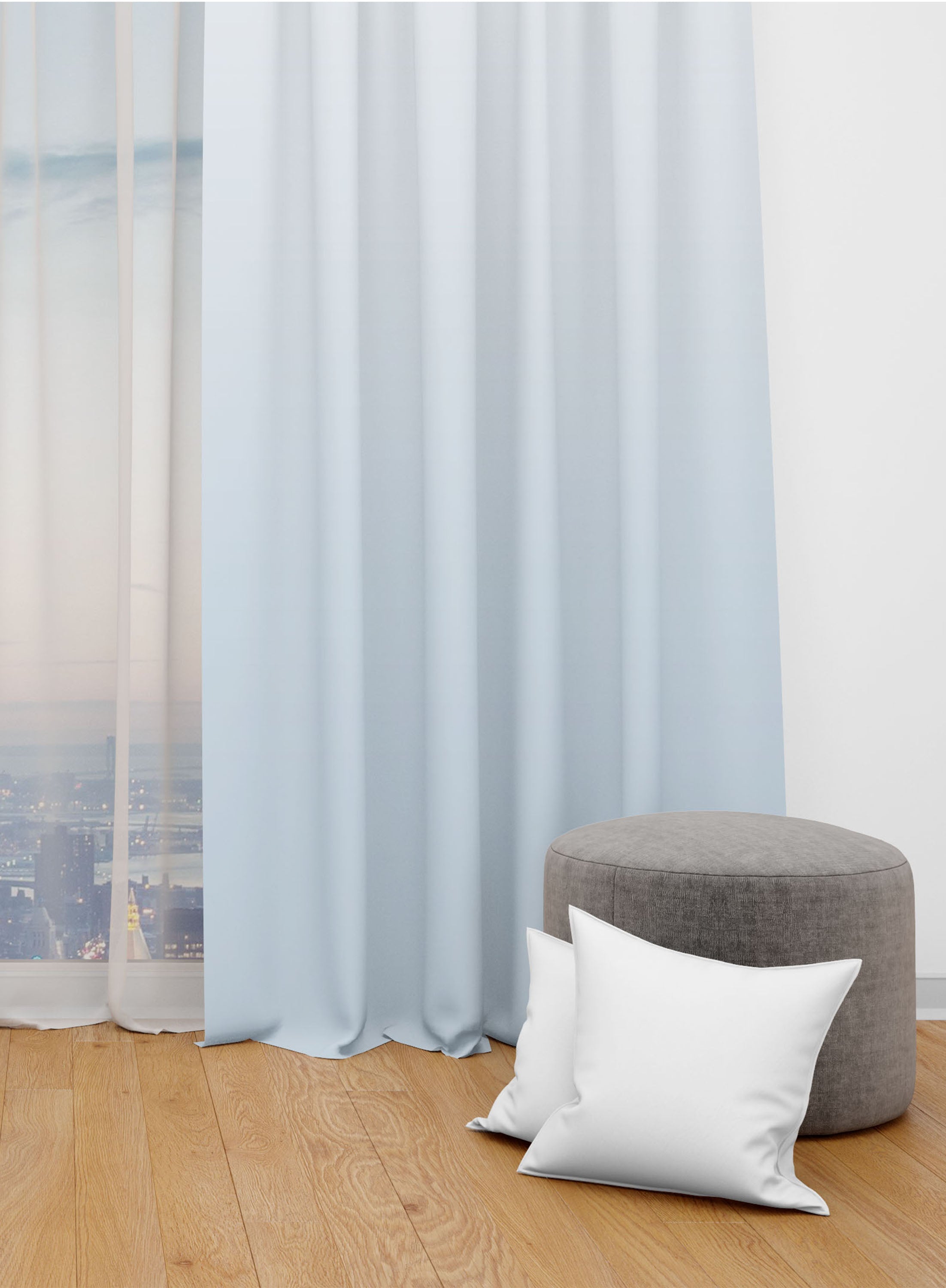 White and Blue Room Darkening Blackout Curtains - Set of 2, Polyester