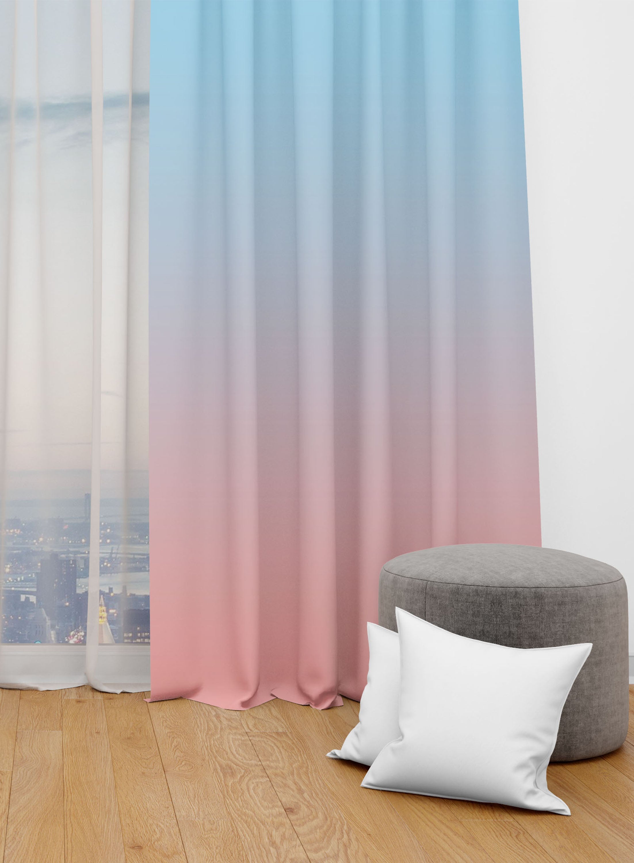 Blue and Peach Room Darkening Blackout Curtains - Set of 2, Polyester