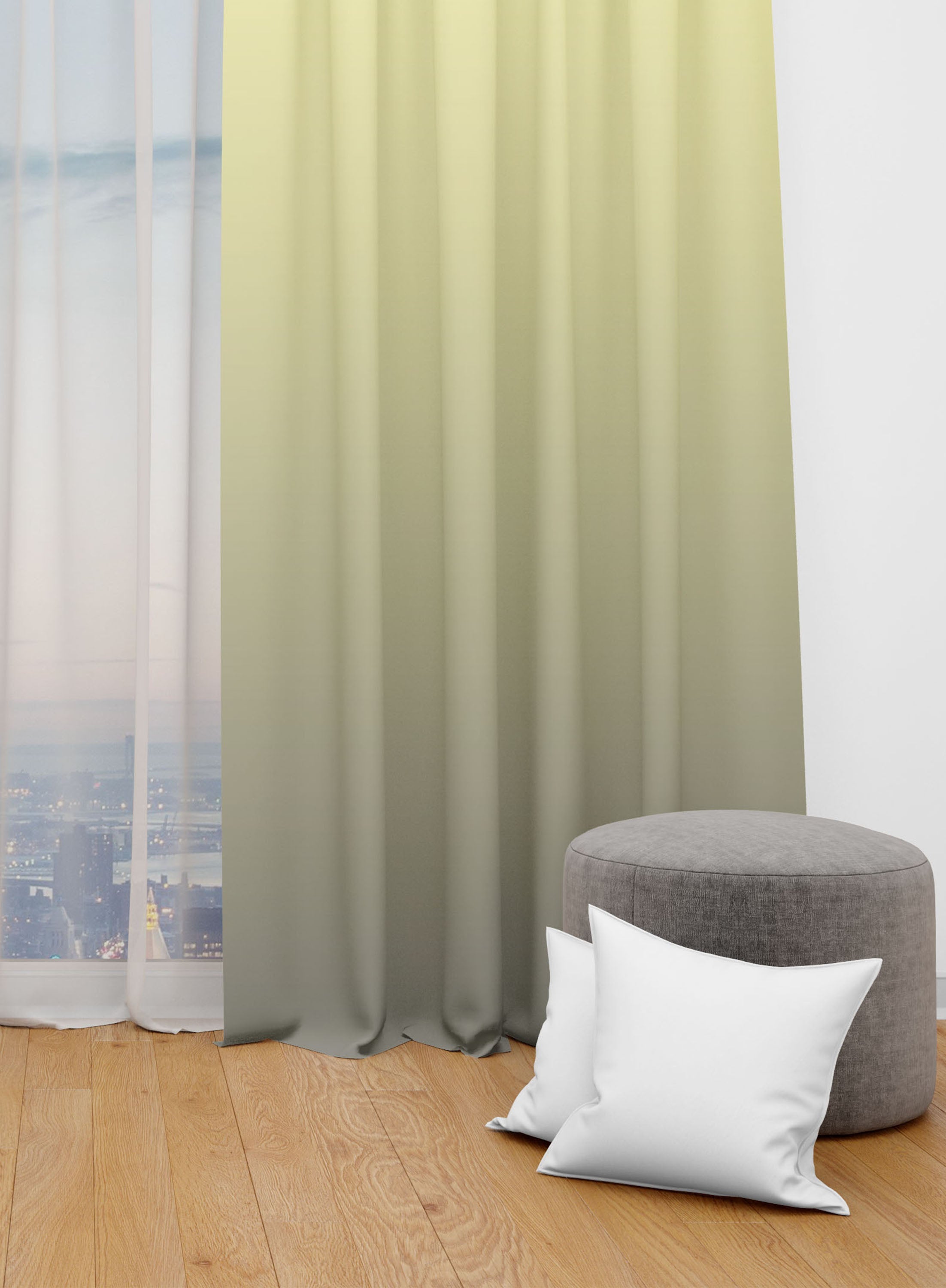 Yellow and Brown Room Darkening Blackout Curtains - Set of 2, Polyester