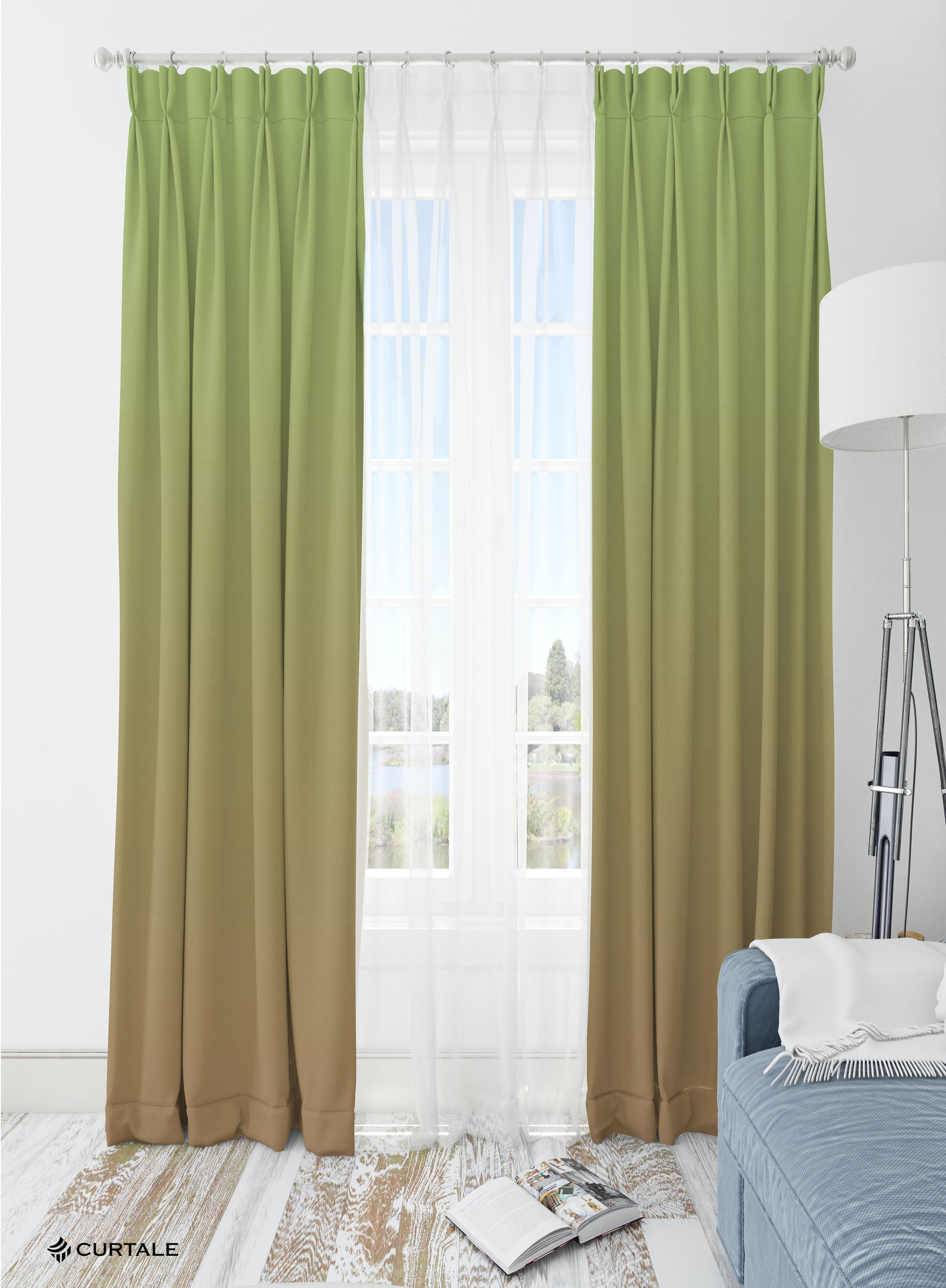 Green and Brown Room Darkening Blackout Curtains - Set of 2, Polyester