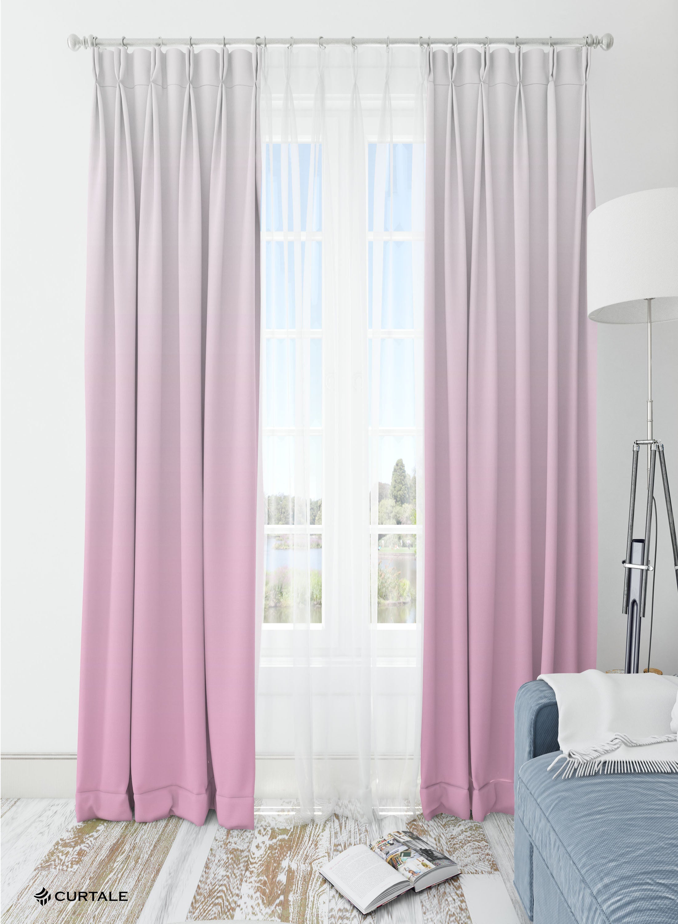White and Pink Room Darkening Blackout Curtains - Set of 2, Polyester