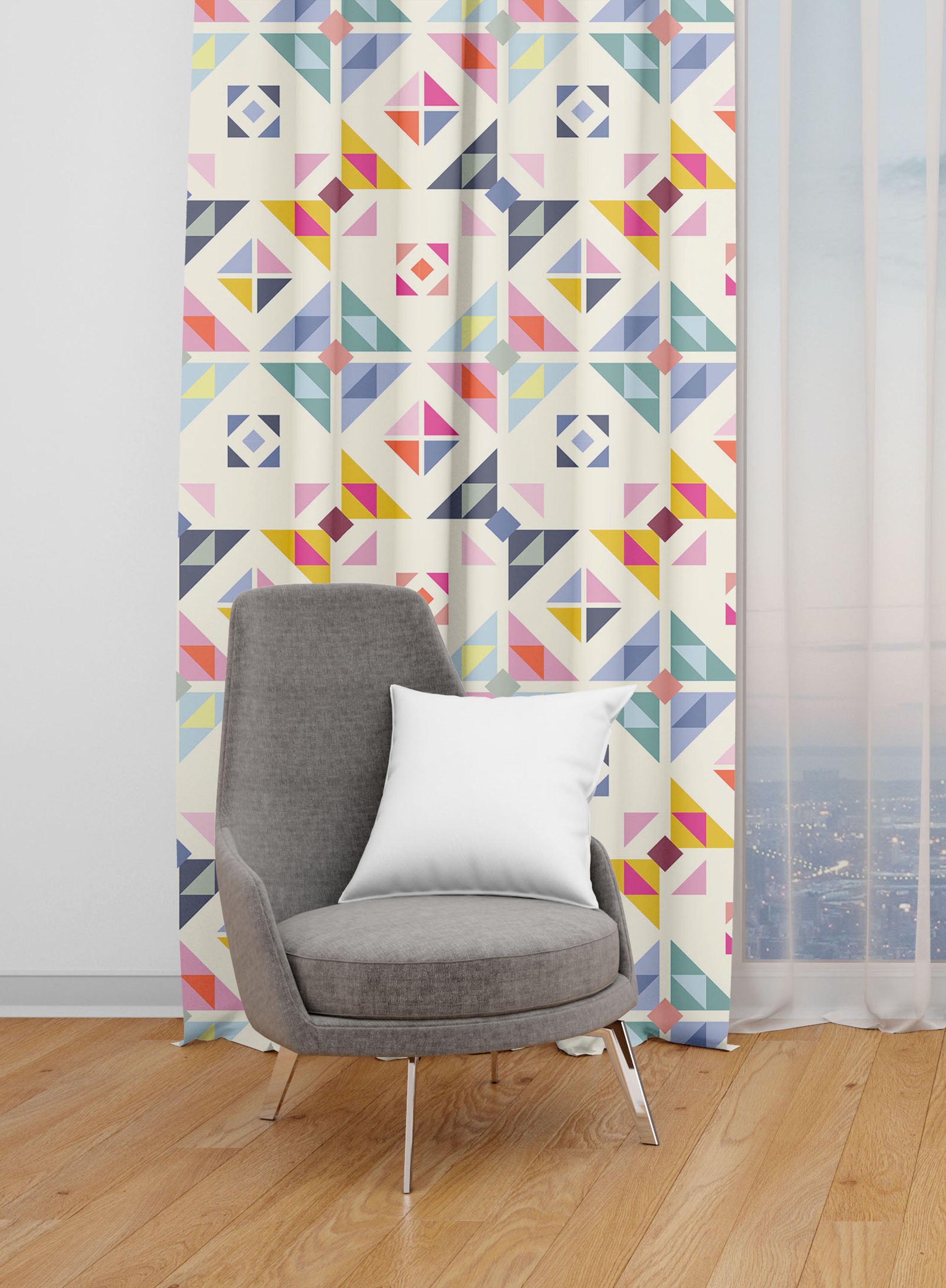 White Geometric Room Darkening Blackout Curtains - 1 Panel, Polyester