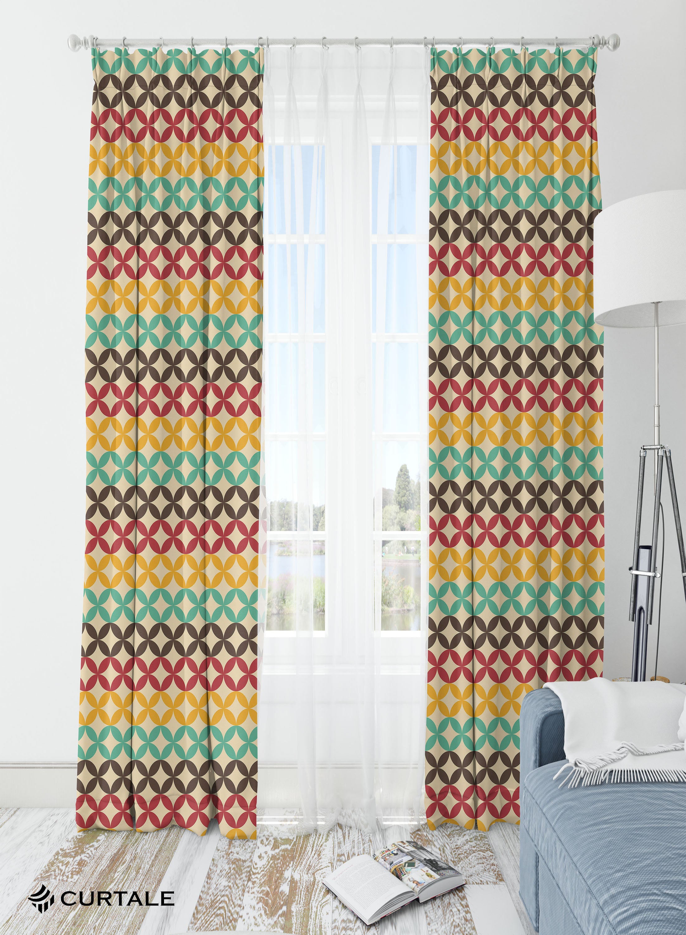 Light Brown Geometric Room Darkening Blackout Curtains - 1 Panel, Polyester
