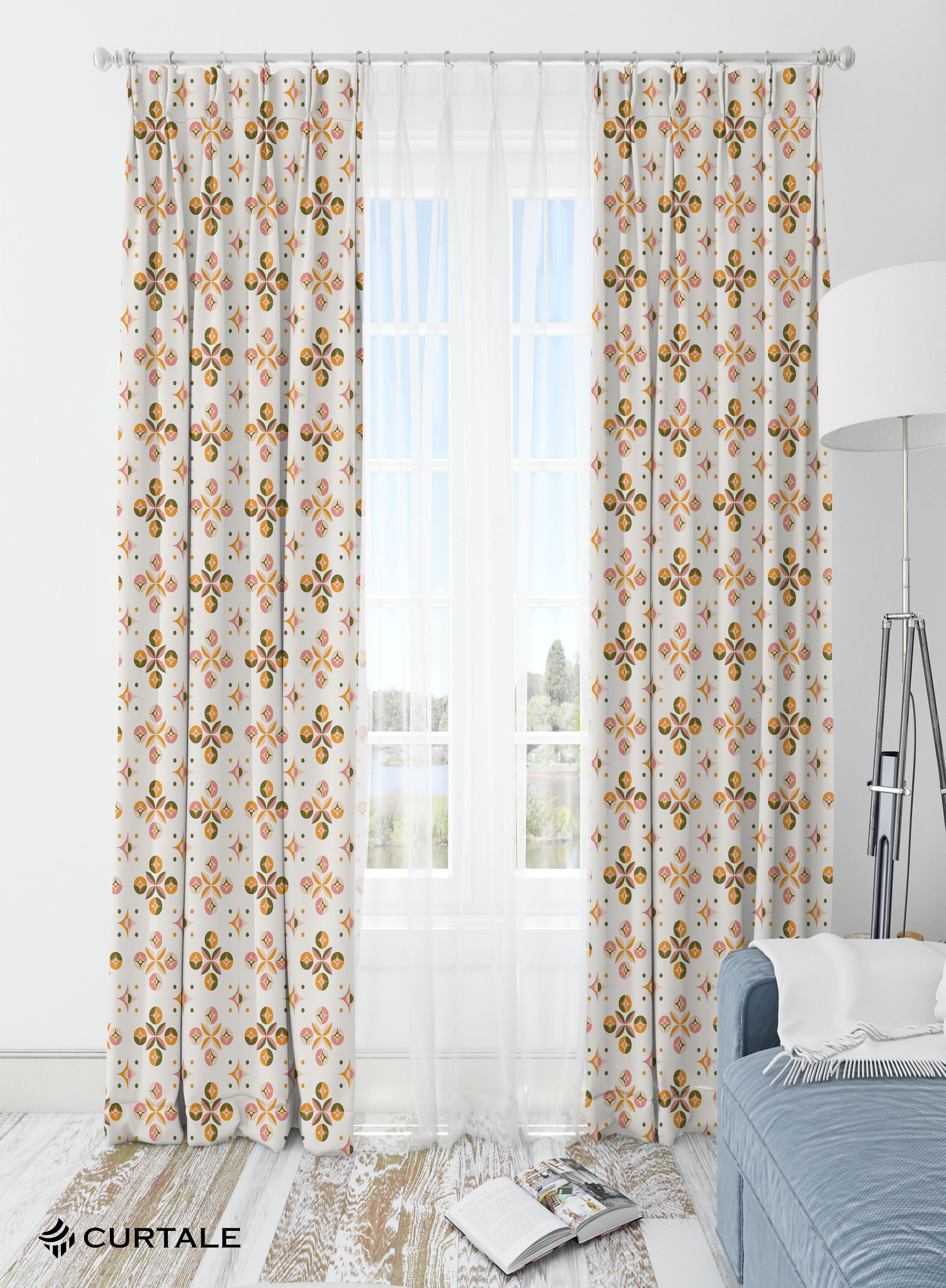 Beige Motifs Geometric Room Darkening Blackout Curtains - 1 Panel, Polyester