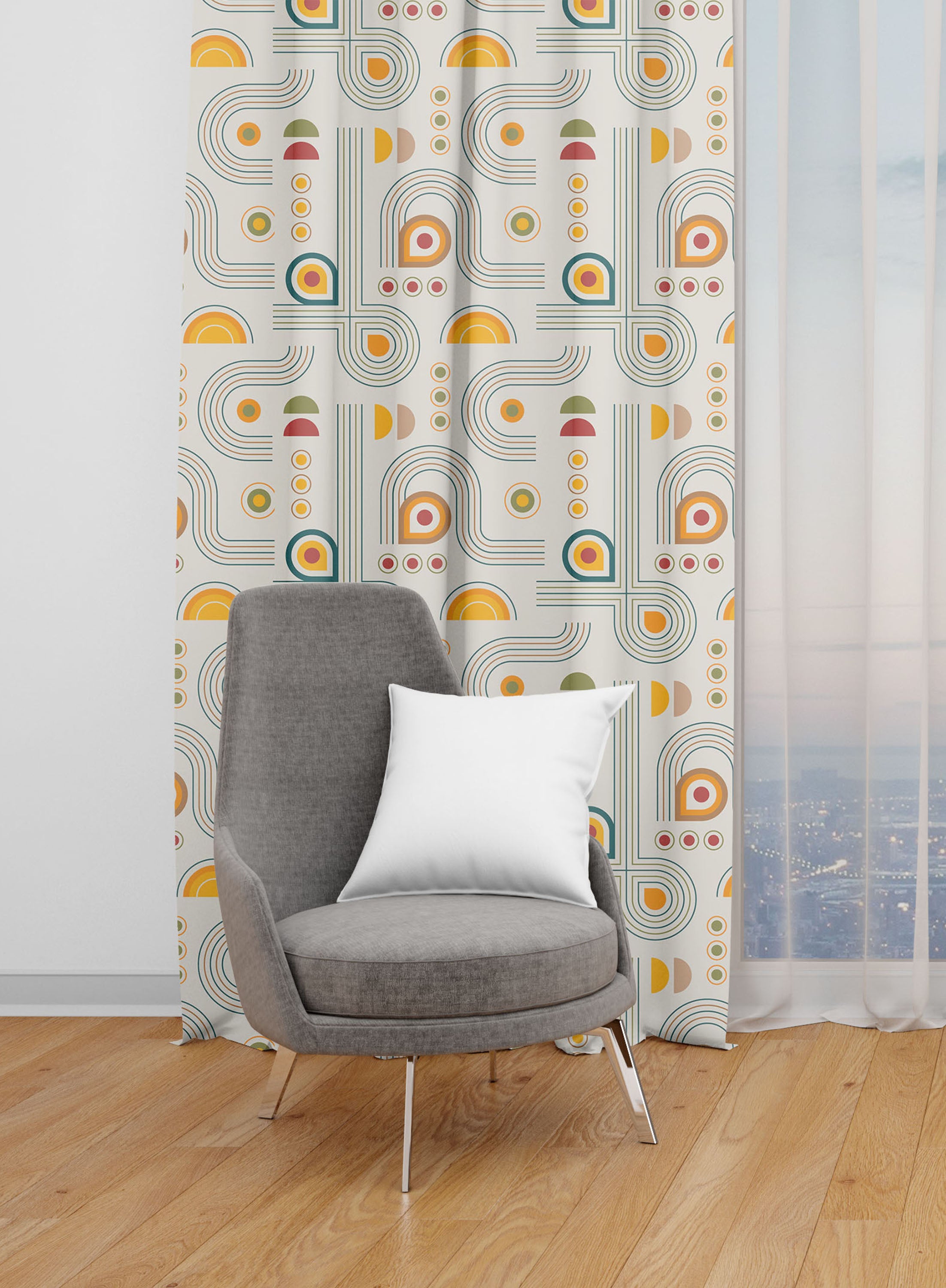 Beige Geometric Pattern Room Darkening Blackout Curtains - 1 Panel, Polyester