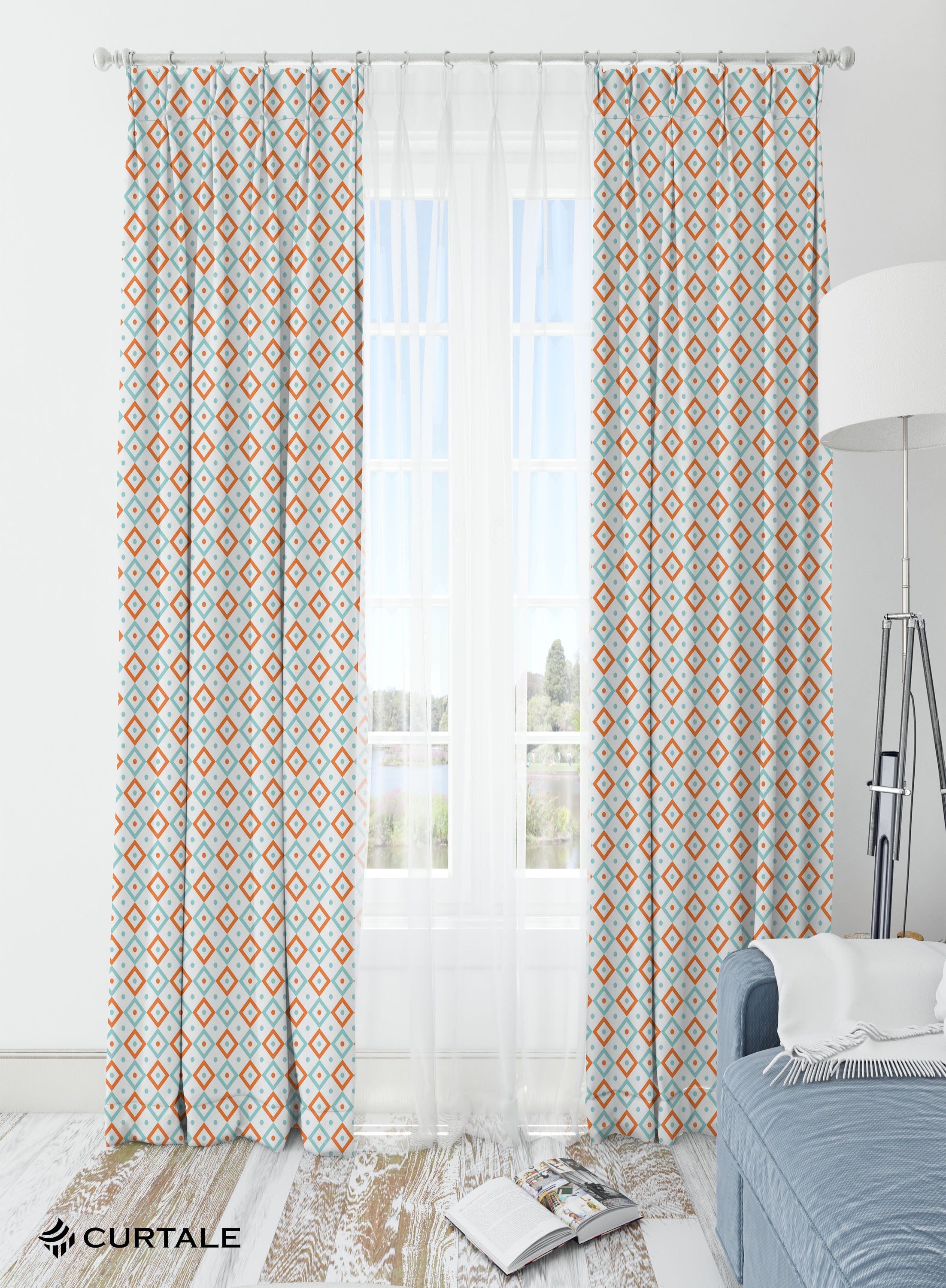 White Square Geometric Room Darkening Blackout Curtains - 1 Panel, Polyester