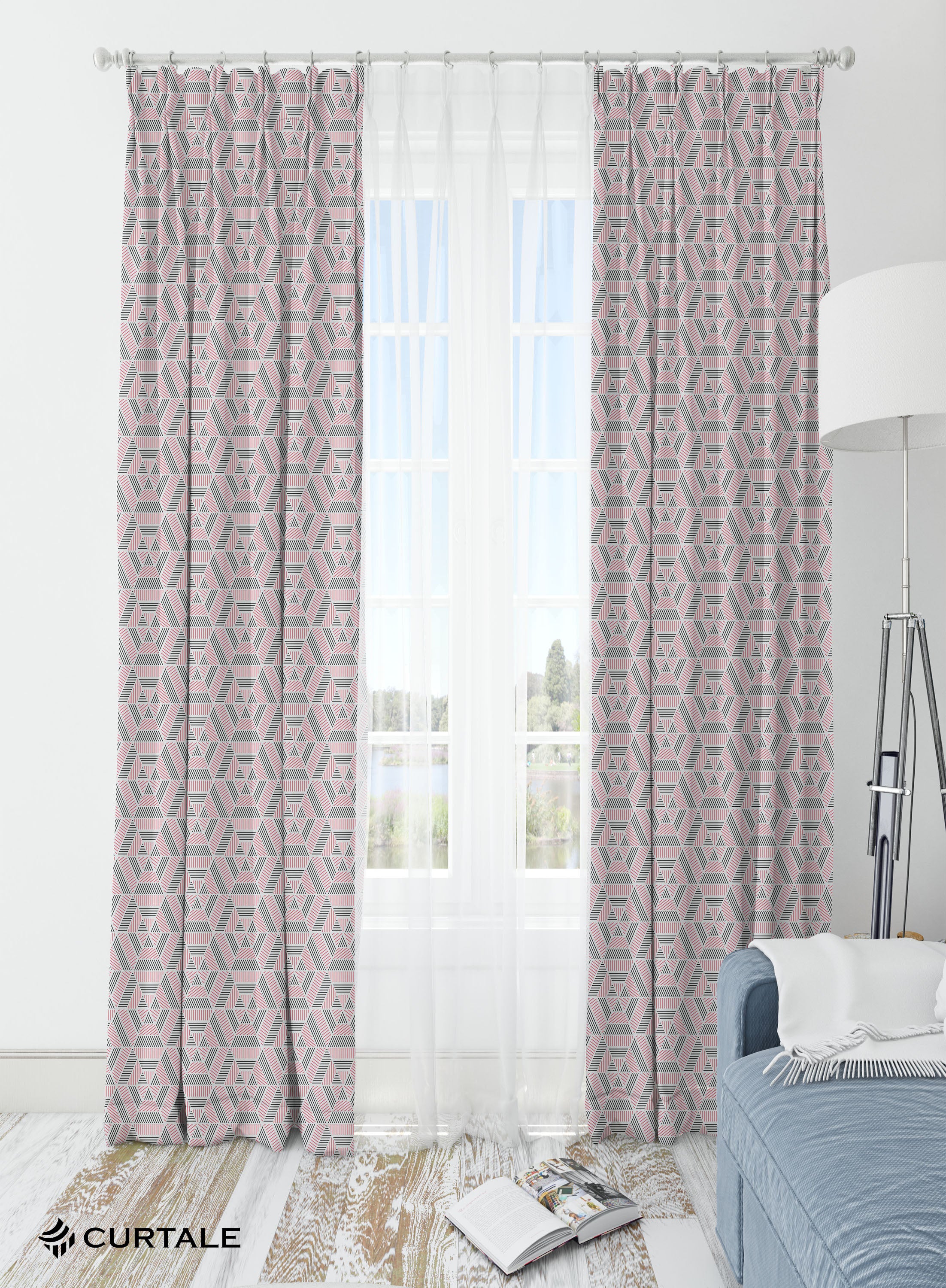 Pink and Grey Geometric Room Darkening Blackout Curtains - 1 Panel, Polyester