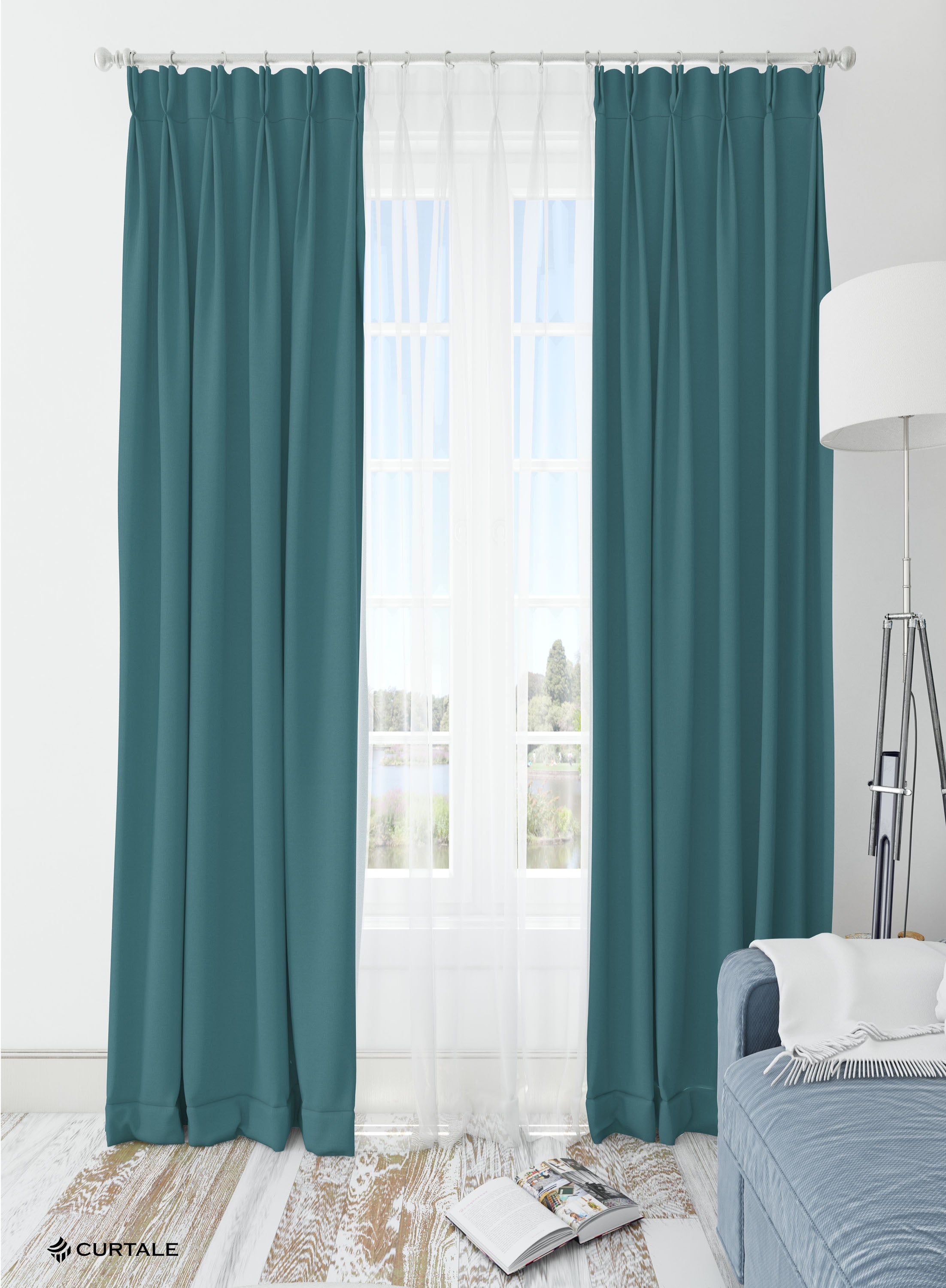 Teal Blue Solid Darkening Blackout Curtains - 1 Panel, Polyester